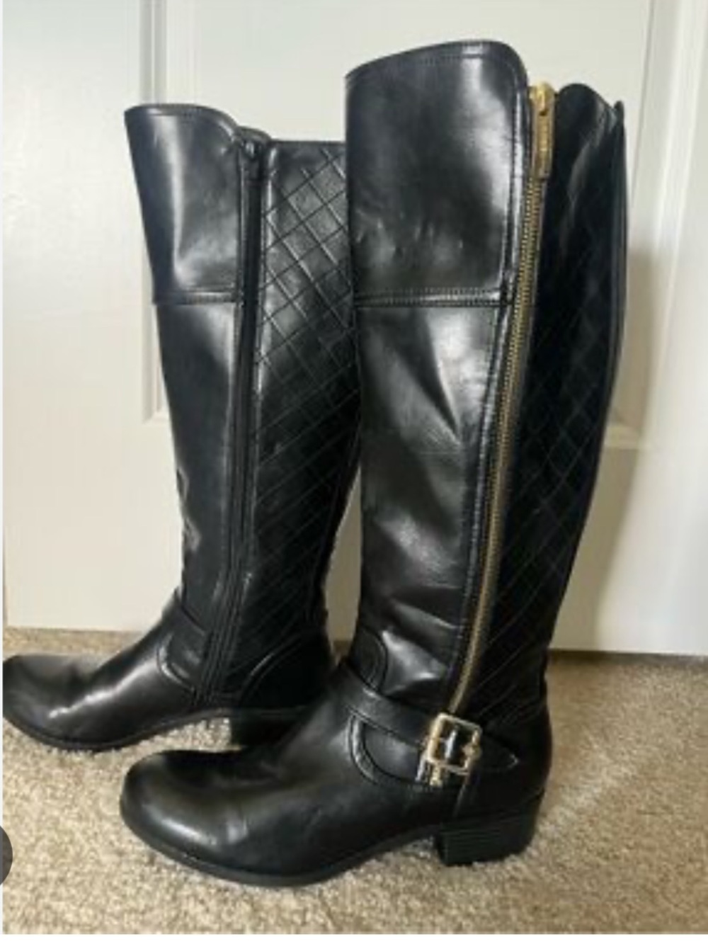 Liz Claiborne Black Quilted Over-the-Knee Riding Boots with Side Zipper 9M